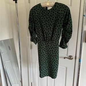 Who What Wear Dark Green Polka Dot Dress